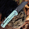 QSP Knife Penguin Folding Knife (QS130Y) 3" 154CM Black Stonewashed Sheepsfoot Plain Blade, Green Stonewashed Titanum Handle
