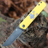 Kansept Knives Foosa (KT2020T8) 3.06" 154CM Black TiCn Coated Tanto Plain Blade, Yellow G-10 Handle with Bat Print