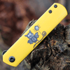 Kansept Knives Foosa (KT2020T8) 3.06" 154CM Black TiCn Coated Tanto Plain Blade, Yellow G-10 Handle with Bat Print
