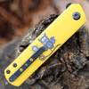 Kansept Knives Foosa (KT2020T8) 3.06" 154CM Black TiCn Coated Tanto Plain Blade, Yellow G-10 Handle with Bat Print