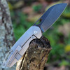 Kansept Model 6 (K1022A2) - 3.1" M390 Black TiCn Coated Wharncliffe Plain Blade, Gray + Black Titanium Handle