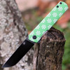 Kansept Foosa (KX2020T5) 3.06" 154CM Black Stonewashed Tanto Plain Blade, Green Snowflake Print G-10 Handle