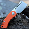 Kansept Mini Korvid (KT3030A6) 1.45" 154CM Satin Cleaver Plain Blade, Orange G-10 Handle
