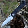 CRKT Mah-Hawk 6535 open profile view showing 3.12 inch D2 satin Wharncliffe blade and black GRN handle.