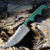CRKT Minimalist Katana 2394 profile view showing 3.56 inch 8Cr13MoV bead blasted trailing point blade and green Micarta handle.
