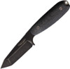 Bradford Guardian fixed blade knife with 3.75-inch black stonewash tanto blade, black canvas micarta handle, and leather belt sheath.