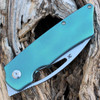 Kansept Goblin XL (K1016A4) - 3.50" CPM-S35VN Stonewashed Sheepfoot Plain Blade, Green Anodized Titanium with Orange Peel Finished Handle
