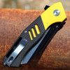 Bestech Rockface Liner Lock Folding Knife (BG46A) - 3.4" D2 Two Tone Wharncliffe Blade, Black & Yellow G-10 Handle