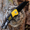 Bestech Rockface Folding Knife (BG46B) - 3.4" D2 Black Wharncliffe Blade, Black & Yellow G-10 Handle