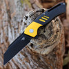 Bestech Rockface Folding Knife (BG46B) - 3.4" D2 Black Wharncliffe Blade, Black & Yellow G-10 Handle