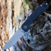 QSP Osprey (QS139G1) 3.25" 14C28N Satin Drop Point Plain Blade, Black and Blue G-10/CF Handle