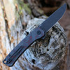 QSP Osprey (QS139F2) 3.25" 14C28N Black Drop Point Plain Blade, Black and Red G-10/CF Handle