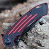 Kansept Pretatout (T1032A1) 3.56" 154CM Black TiCn Coated Clip Point Plain Blade, Black and Red G-10 Handle
