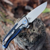 WE Knife Press Check Gray Ti/Blue G10 (3.2" Silver BB Drop Point) WE20078B-2