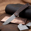 QSP Knife Osprey Flipper (QS139E1) 3.25" 14C28N Satin Drop Point Plain Blade, Stonewash Textured Copper Handle