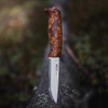Helle Gaupe Fixed Blade - Curly Birch Wood (4.3" 12C27 Polished) Blk Leather Sheath