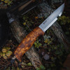 Helle Gaupe Fixed Blade - Curly Birch Wood (4.3" 12C27 Polished) Blk Leather Sheath
