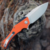 Kansept MINI Hellx (T2008A5) 3.25" D2 Stonewashed Drop Point Plain Blade, Orange G10 Scales with a Black Stainless Steel Frame