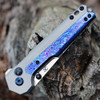 Kansept Knives EDC Tac (K2009A8) 3.1" CPM-S35VN Satin Drop Point Plain Blade, Gray Titanium Handle with Blue Timascus Inlay
