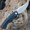 WE Knife Shudden Flipper( WE210151) - 3.48" Satin Finished Trailing Point CPM 20CV Plain Blade, Black Titanium Handle