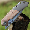 Kansept Fenrir (K1034A6) 3.48" CPM-S35VN Satin Drop Point Plain Blade, Gray Titanium Handle with Brown Micarta Inlay