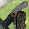 Kansept Korvid M (T2030A5) 2.45" 154CM Black TiCN Coated Cleaver Plain Blade, Brown Micarta Handle