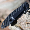 Kershaw Leek Assisted Opening Knife (1660CFDAM)- 3.00" Damascus Drop Point Blade, Black Carbon Fiber Handle