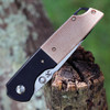 Kansept Warrior (T1005S5) 3.47" D2 Stonewashed Black TiCn Coated Drop Point Plain Blade, Brown Micarta Handle w/ Black Aluminum Bolster