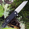 Pro-Tech Malibu Button Lock (5201) - 3.5" CPM-20CV Stonewash Reverse Tanto Blade, Smooth Black Aluminum Handle