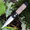 Pro-Tech Godson Automatic (706) - 3.15" 154CM Satin Spear Point Blade, Black Aluminum Handle with Maple Burl Inlays