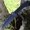 Tops Knives Szabo Express Double Edge (TPSZEX02) 5.63" Black Coated 1095 Dagger Style Double Edge Plain Blade, Black Micarta Handle