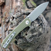 Sencut Scepter Flipper (SA03E) 3.48" Stonewashed 9Cr18MoV Drop Point Plain Blade, Olive Micarta Handle