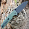 Sencut Sachse Button Lock Flipper (S21007-2) 3.47 in Black Stonewash 9Cr18MoV Drop Point Plain Blade, Green Micarta  Handle