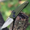 Kershaw Launch 9 7250OLSW automatic knife profile view showing 1.8 inch stonewashed drop point blade and OD green handle.