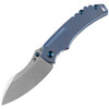 Kansept Knives Pelican (K1018A6) 3.0" CPM-S35VN Stonewashed Drop Point Plain Blade, Blue Anodized Titanium Handle