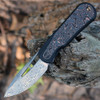 WEKNIFE  Baloo  (WE21033DS1) 3.31" Damasteel Drop Point Plain Blade, Black 6AL4V Titanium With Copper Foil Carbon Fiber Inlayed Handle
