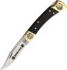 Brian Yellowhorse Custom Buck 110 Bear (YH395) 3.75" Satin 420HC Stainless Steel Clip Point Blade w/ Bear Etching, Ebony Wood Handle w/ Etched Brass Bolsters
