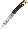 Brian Yellowhorse Custom Buck 110 Bass (YH368) 3.75" Satin 420HC Stainless Steel Clip Point Blade w/ Bass Etching, Ebony Wood Handle w/ Etched Brass Bolsters