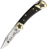 Brian Yellowhorse Custom Buck 112 Sea Turtle (YH371) 3.00" Satin 420HC Stainless Steel Clip Point Blade w/ Sea Turtle Etching, Ebony Wood Handle w/ Etched Brass Bolsters