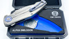 PMP Knives Alpha Smildon (PMP042) 3.75" Grey Stonewashed M390 Clip Point Plain Blade, Grey Titanium Handle w/ Blue Accents