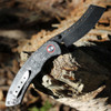 Red Horse Knife Works Hell Razor P Series (RH011)- 3.75in CPM-S35VN Black Stonewashed Sheepfoot Plain Blade, Marbled Carbon Fiber Handle