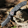 Red Horse Knife Works Hell Razor P Series (RH011)- 3.75in CPM-S35VN Black Stonewashed Sheepfoot Plain Blade, Marbled Carbon Fiber Handle