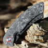 Red Horse Knife Works Hell Razor P Series (RH011)- 3.75in CPM-S35VN Black Stonewashed Sheepfoot Plain Blade, Marbled Carbon Fiber Handle