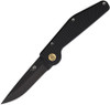 GT Knives Automatic 103 (GT103) 3.5" ATS-34 Black Coated Drop Point Plain Blade, Black Textured Aluminum Handel, Brass Push Button