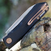 Real Steal Solis Lite Slip Joint (RS7064FZ) 2.91" Satin D2 Sheepsfoot Plain Blade, Black G-10 Handle with Bronze Accents.