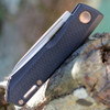 Real Steal Solis Lite Slip Joint (RS7064FZ) 2.91" Satin D2 Sheepsfoot Plain Blade, Black G-10 Handle with Bronze Accents.