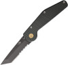 GT Knives Automatic 312 (GT312) 3.5" ATS-34 Grey Coated Partially Serrated Tanto Blade, Green Textured Aluminum Handel, Brass Push Button