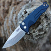 Medford Smooth Criminal Button Lock (MD039STQ44A4) - 3.0in Tumbled CPM-S35VN Drop Point Plain Blade, Blue Aluminum Handle