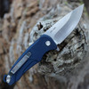 Medford Smooth Criminal Button Lock (MD039STQ44A4) - 3.0in Tumbled CPM-S35VN Drop Point Plain Blade, Blue Aluminum Handle