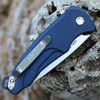 Medford Smooth Criminal Button Lock (MD039STQ44A4) - 3.0in Tumbled CPM-S35VN Drop Point Plain Blade, Blue Aluminum Handle